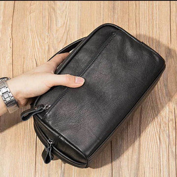 Xajzpa   Men's Clutch Bag Soft Genuine Leather Large Capacity Men Wallets Cell Phone Pocket Business Long Purse Women Make Up Bag